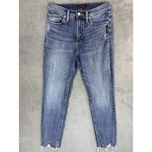 Silver Jeans Womens 26x25 Blue Medium Wash Valley Skinny Crop High Rise Fringe